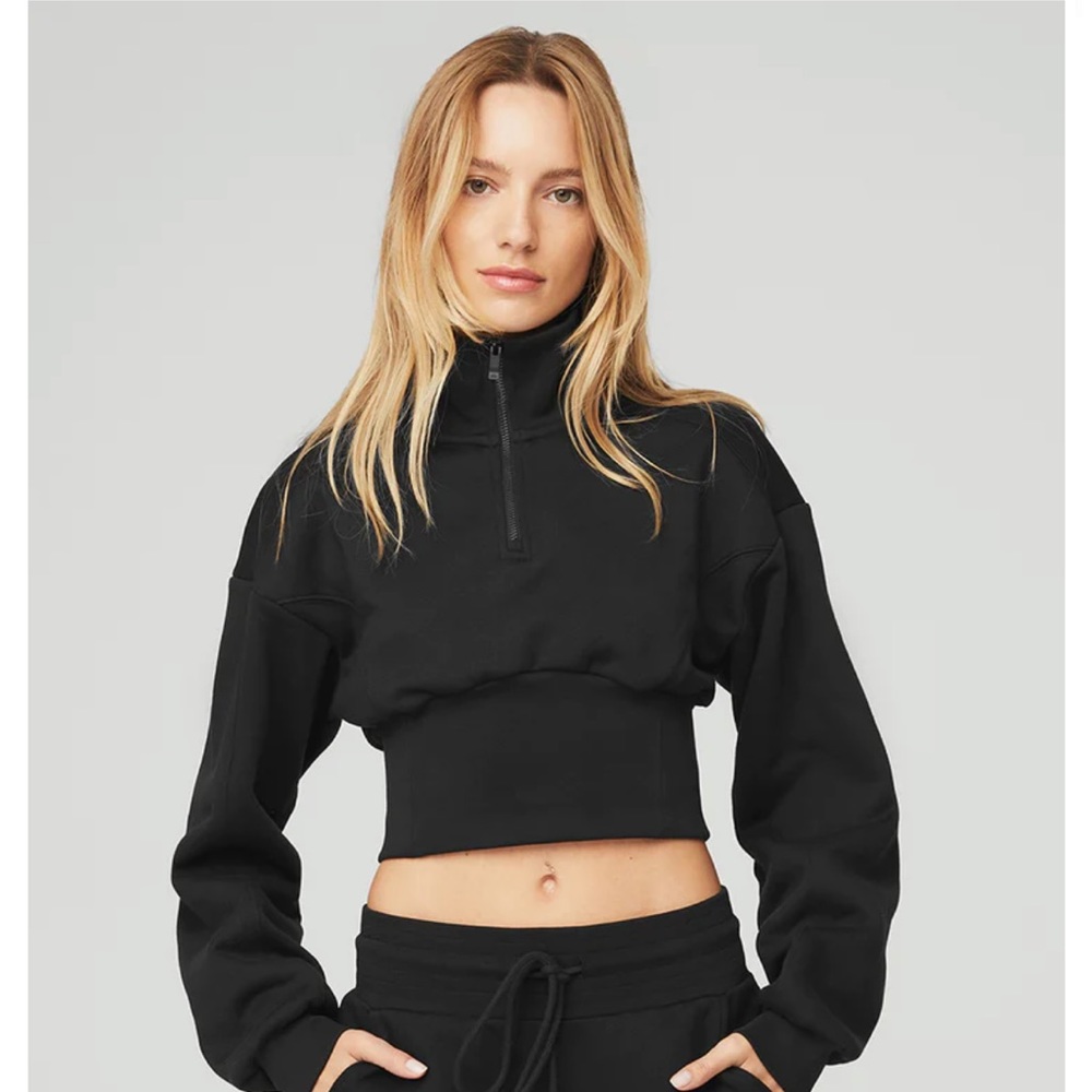 ALO Yoga Black Cropped Half-Zip Sweatshirt
